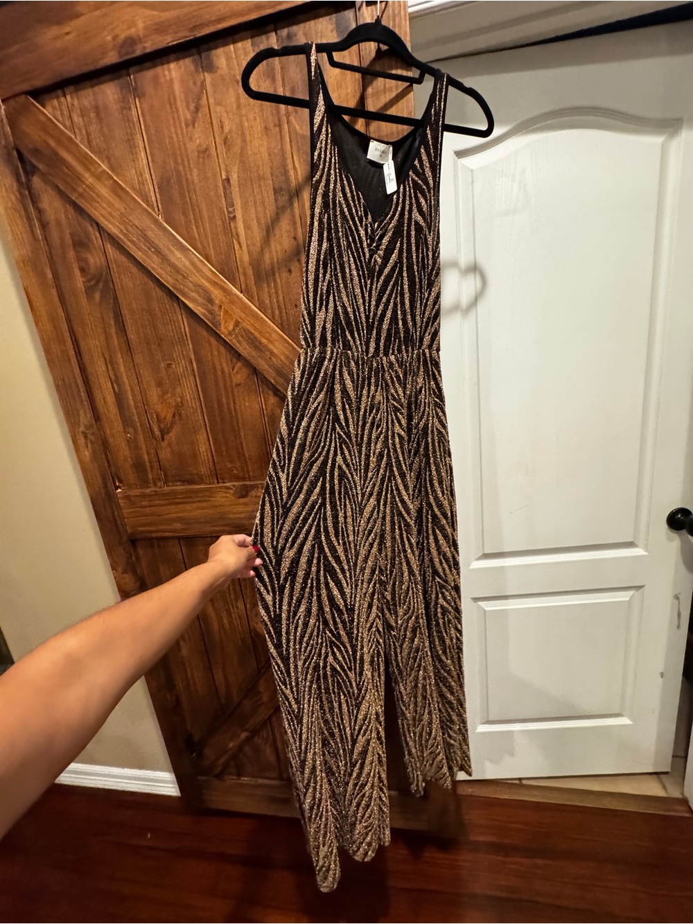 Everly Black and Gold Zebra-Print V-Neck Maxi Romper